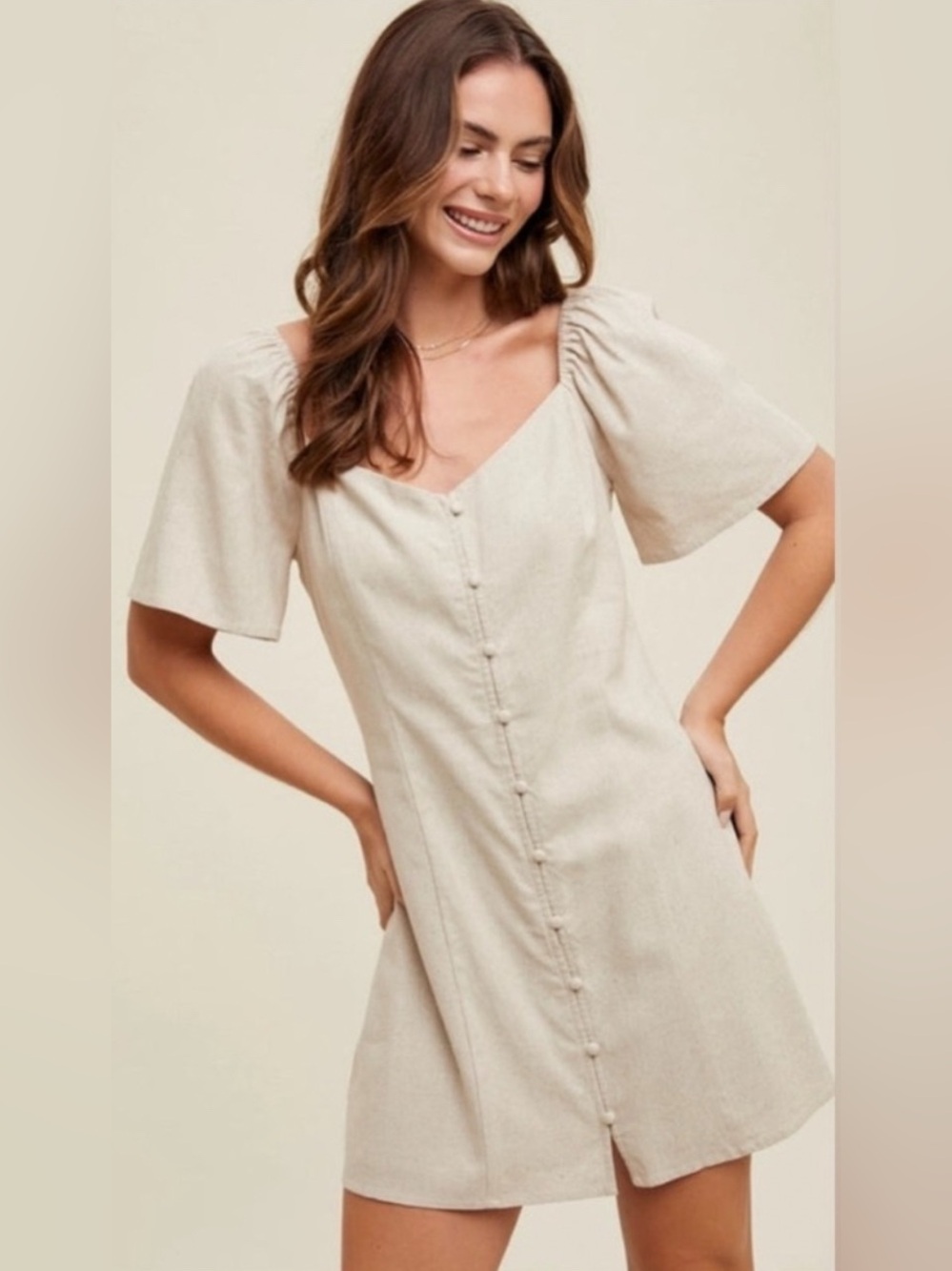 ABERCROMBIE & FITCH BUTTON FRONT MINI DRESS LINEN/COTTON